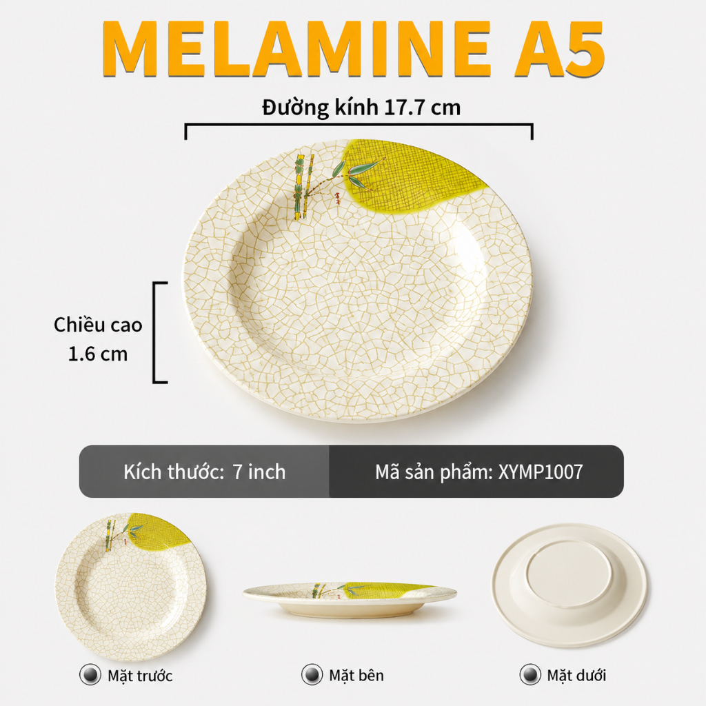 Đĩa Phíp ( Melamine A5 ) Hoa Văn Hình Lá Tre Dùng Cho Nhà Hàng Khách Sạn P 1007