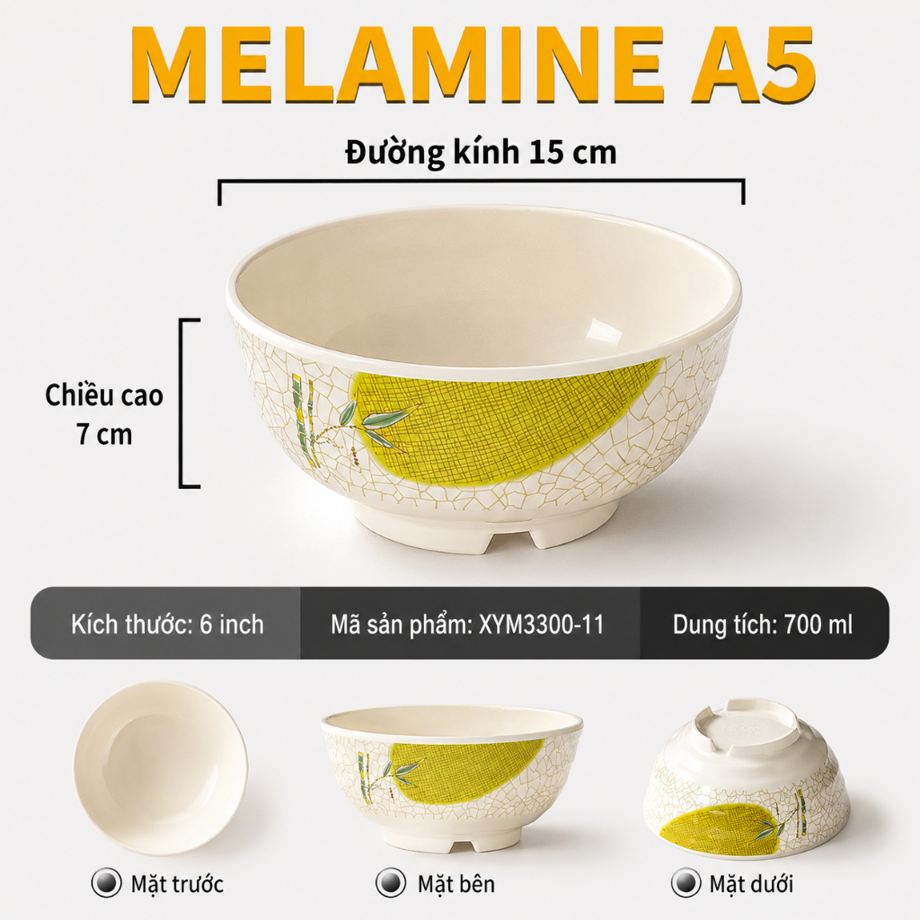 Bát Tô Phíp ( Melamine A5 ) Hoa Văn Hình Lá Tre Dùng Cho Nhà Hàng Khách Sạn 3300-11