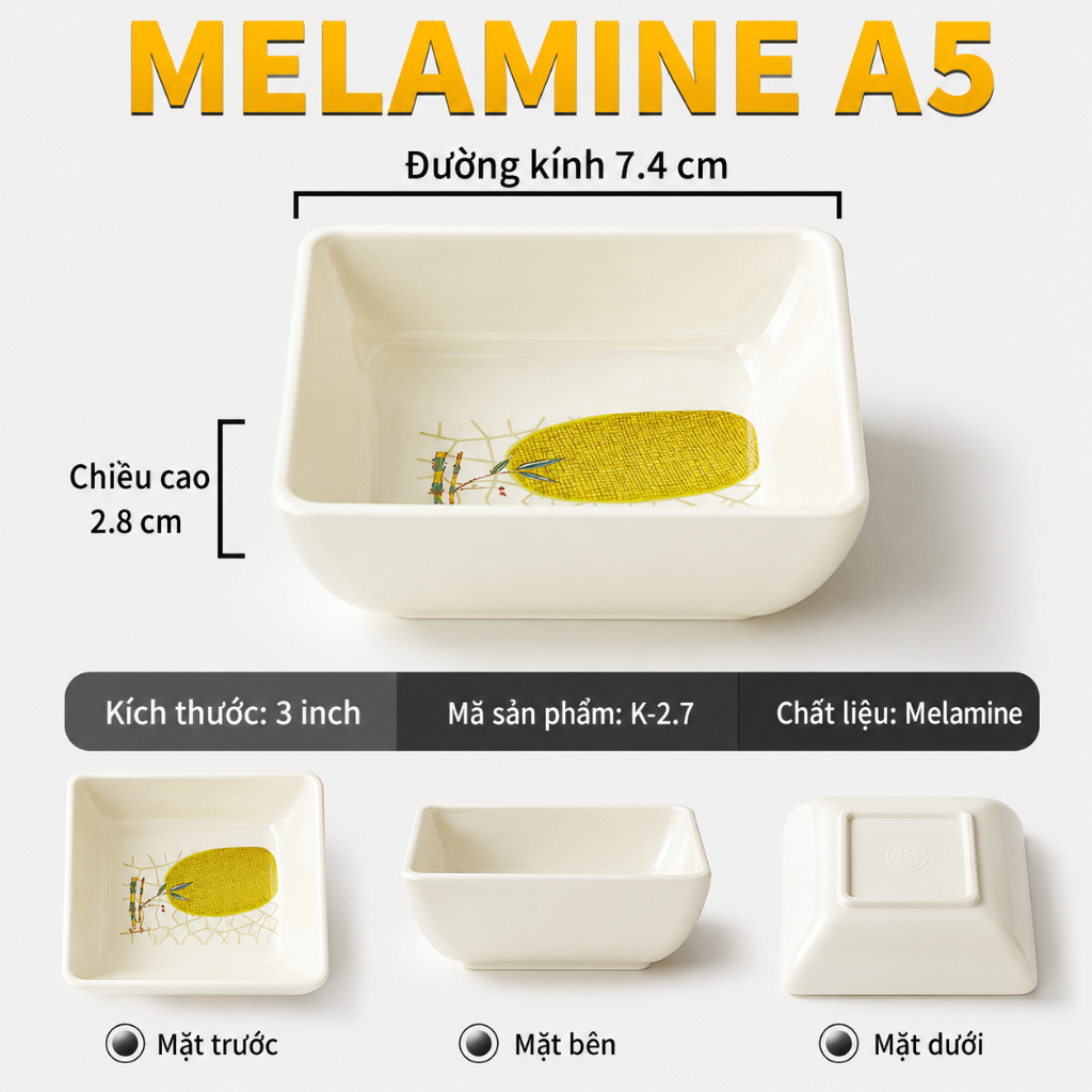 Bát Nước Chấm Phíp ( Melamine A5 ) Hoa Văn Hình Lá Tre Dùng Cho Nhà Hàng Khách Sạn 2.7