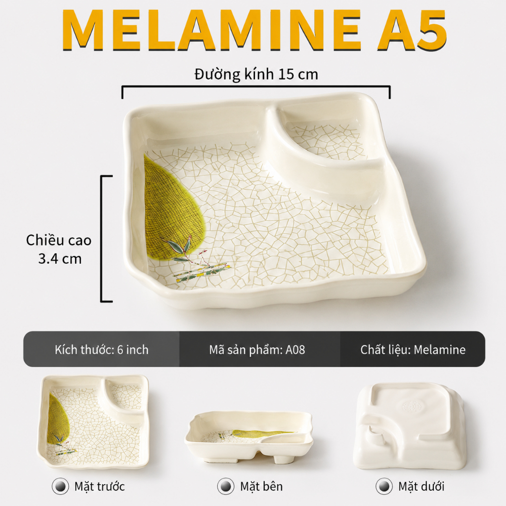 Đĩa Phíp ( Melamine A5 ) Hoa Văn Hình Lá Tre Dùng Cho Nhà Hàng Khách Sạn A08