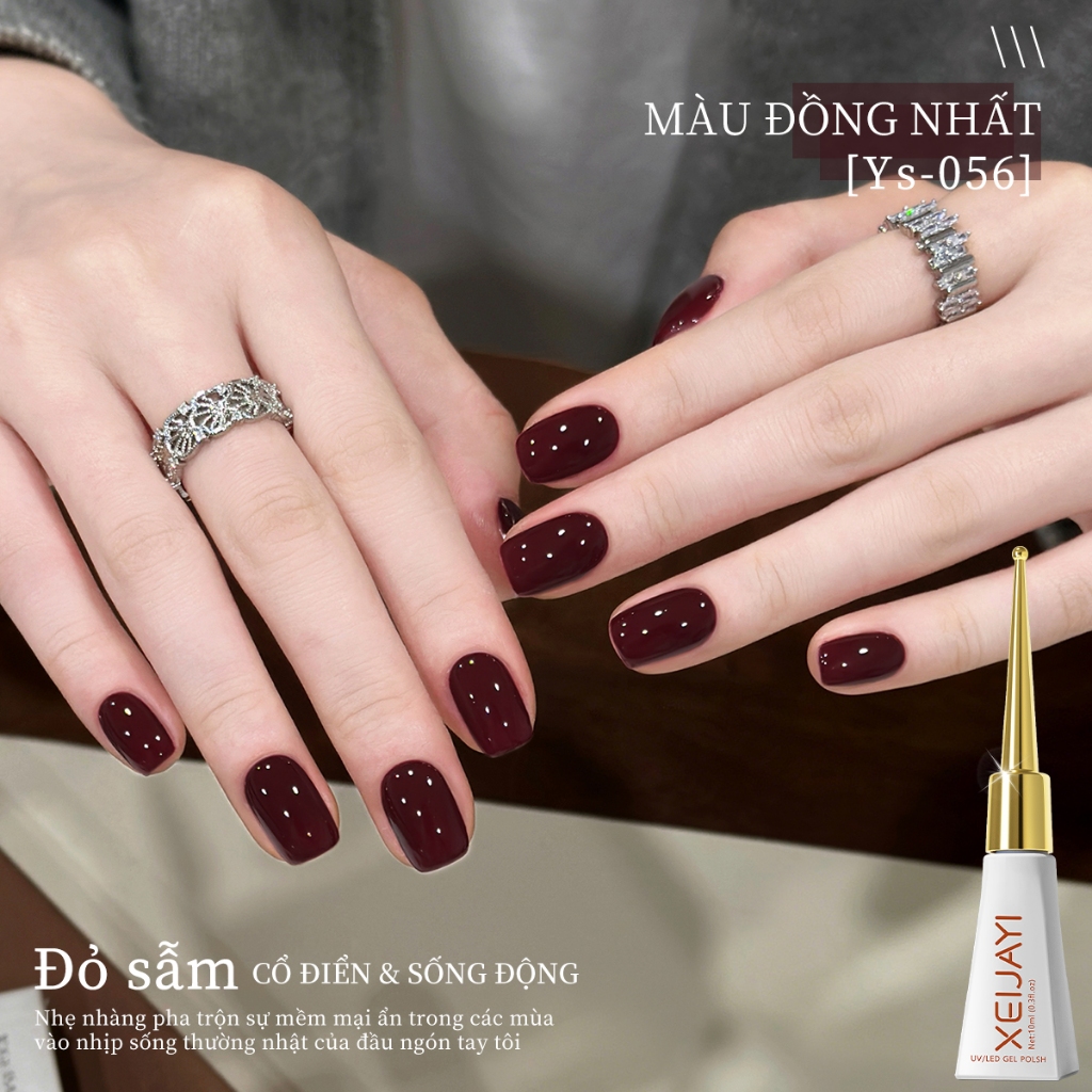 XEIJAYI 10ml - Sơn móng tay dạng gel màu đỏ sẫm phong cách retro mới, độ bão hòa cao, thích hợp sử dụng hàng ngày.