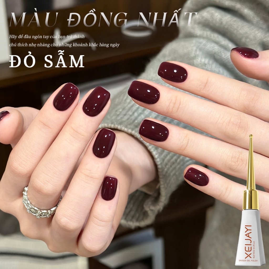 XEIJAYI 10ml - Sơn móng tay dạng gel màu đỏ sẫm phong cách retro mới, độ bão hòa cao, thích hợp sử dụng hàng ngày.