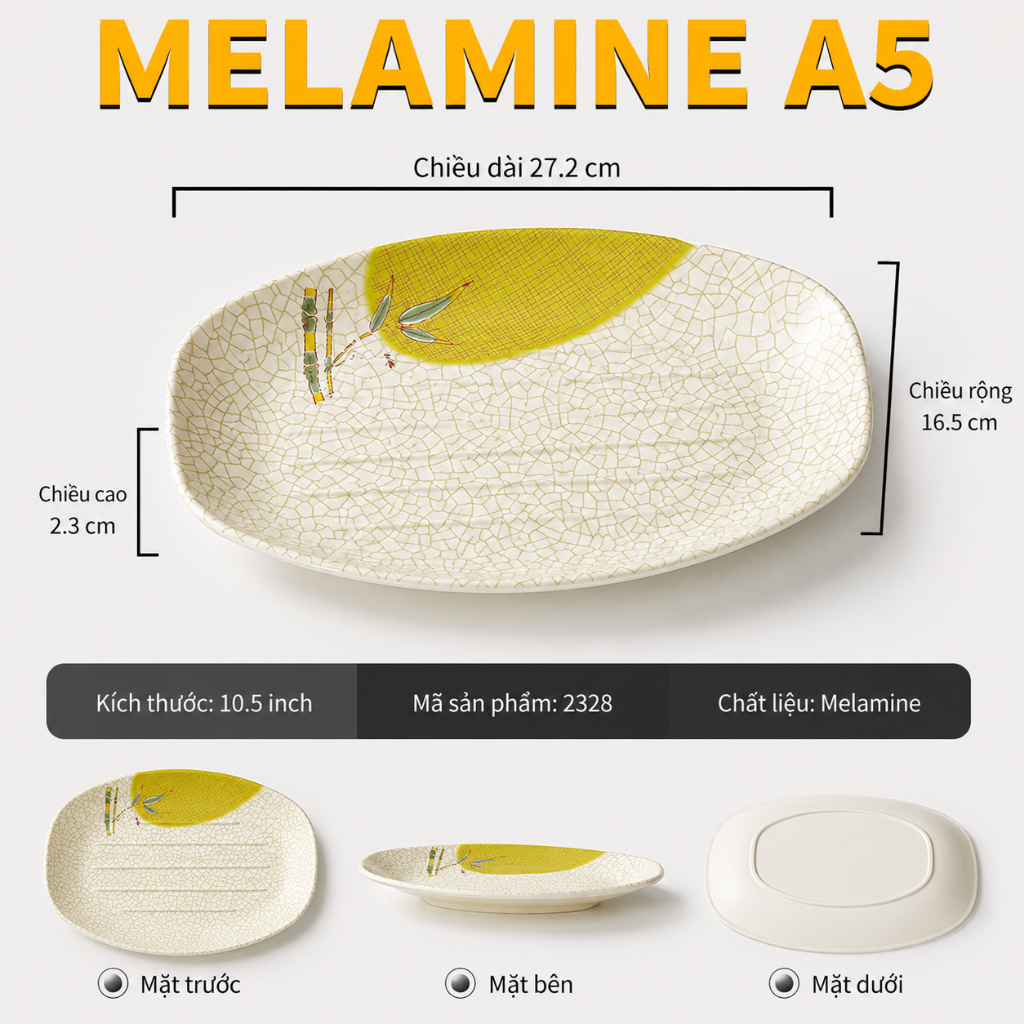 Đĩa Phíp ( Melamine A5 ) Hoa Văn Hình Lá Tre Dùng Cho Nhà Hàng Khách Sạn 2328