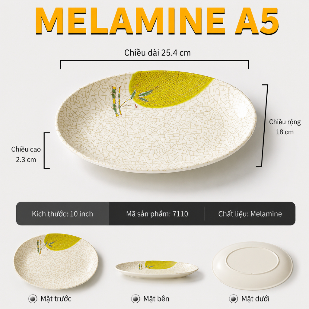Đĩa Phíp ( Melamine A5 ) Hoa Văn Hình Lá Tre Dùng Cho Nhà Hàng Khách Sạn 7110