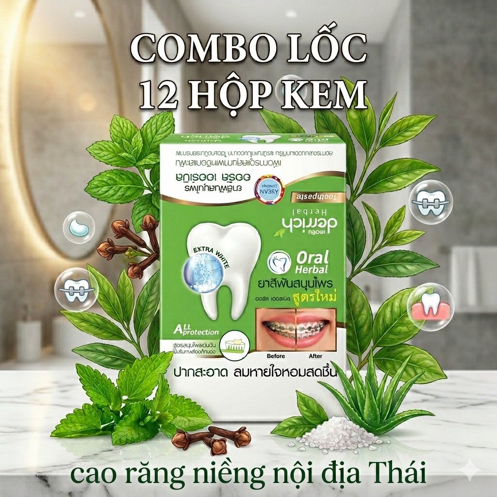 Combo Lốc 12 Hộp Kem Đánh Răng Thảo Dược Der-Rich Cao Cấp - Chuyên Dụng Cho Răng Niềng, Giảm Cao Răng (Nội Địa Thái Lan)