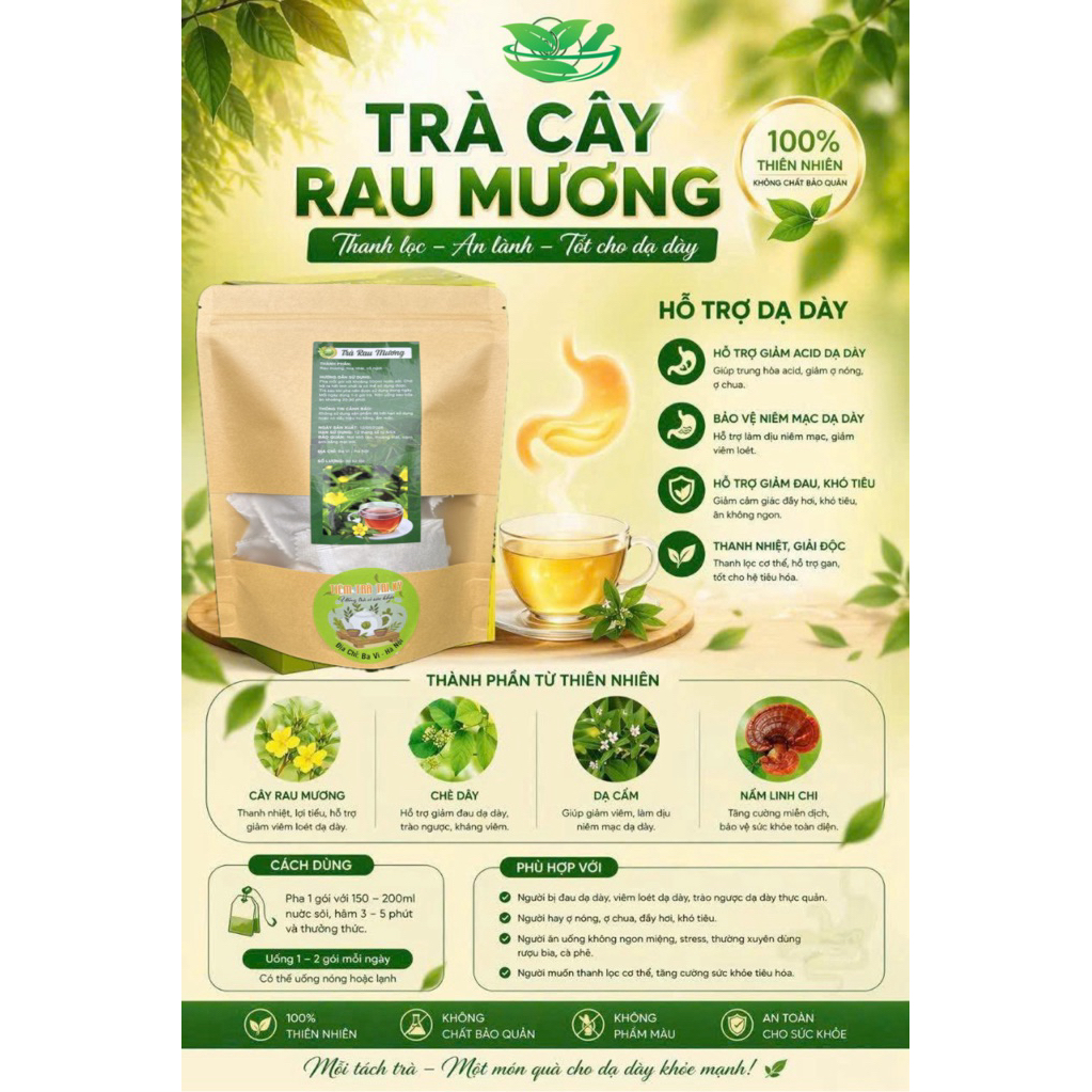 [ Mua 1Gói] Trà Rau Mương Hỗ trợ Về Hp Dạ dày, viêm Dạ dày, Trào ngược, Khó tiêu