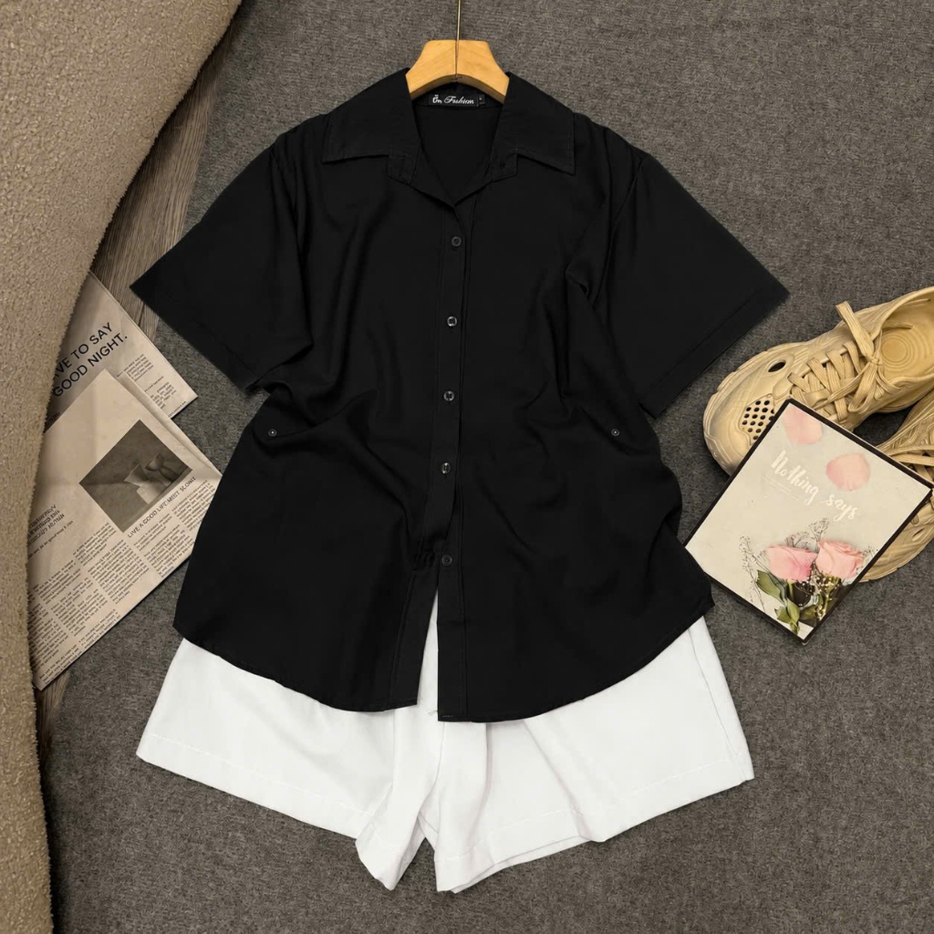 Set Bộ Nữ Bigsize (60-95kg),Set Đồ Sơ Mi Áo Kiểu Nữ Phối Quần Short Lưng Cao Hot Trend SET40
