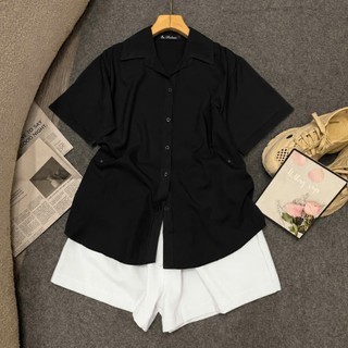 Áo sơ mi Nhỏ Clothing Big size nữ thêm quần đùi phom rộng xinh  có nút eo kèắn phong cách ulzzang mặc xinh xắn SET40