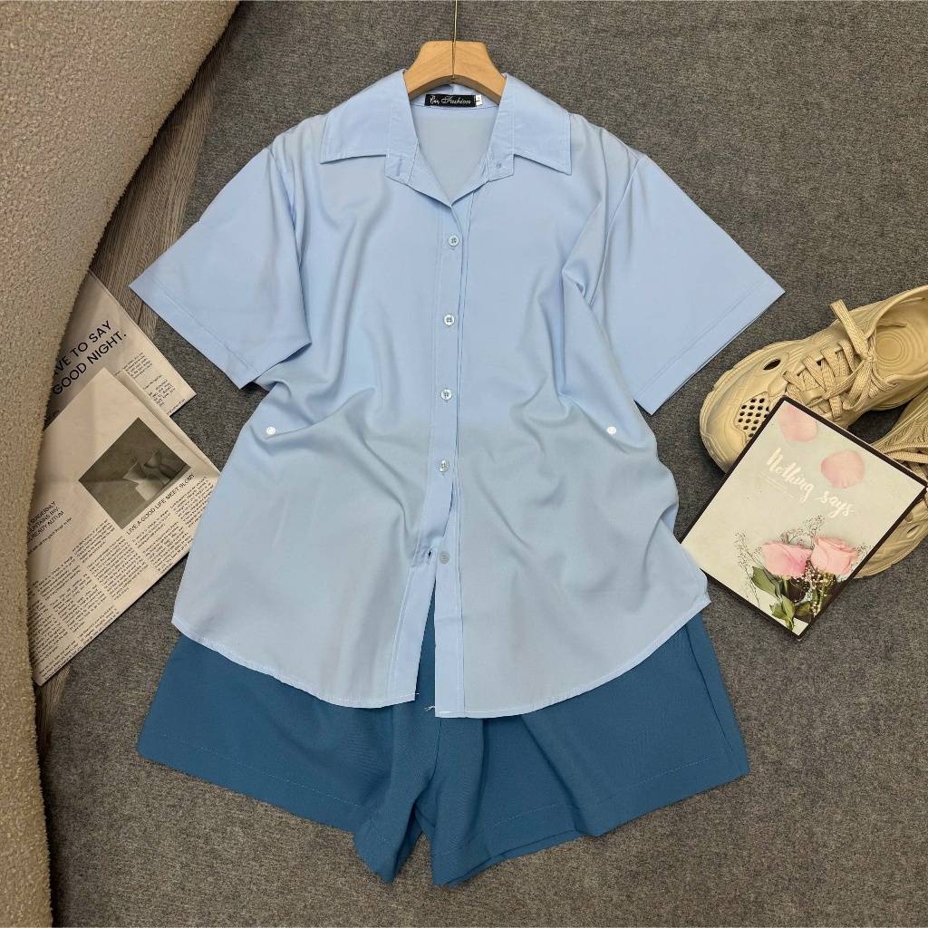 Set Bộ Nữ Bigsize (60-95kg),Set Đồ Sơ Mi Áo Kiểu Nữ Phối Quần Short Lưng Cao Hot Trend SET40