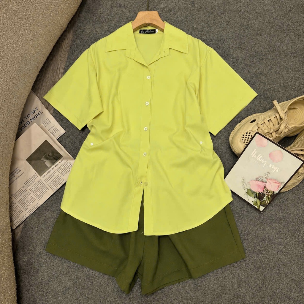 Set Bộ Nữ Bigsize (60-95kg),Set Đồ Sơ Mi Áo Kiểu Nữ Phối Quần Short Lưng Cao Hot Trend SET40