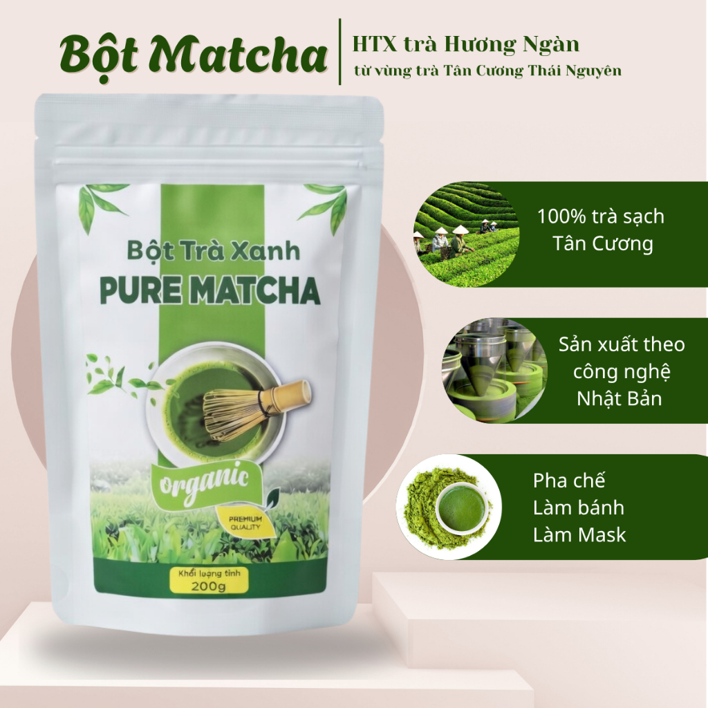 Bột Matcha PURE Nguyên Chất Sản Xuất Bằng Công Nghệ Nhật Pha Chế Đồ Uống, Làm Bánh, Làm Đẹp