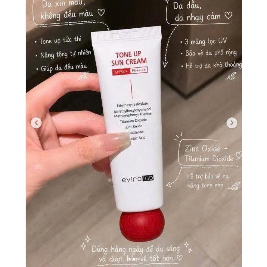 Q42_Kem chống nắng vật lý lai hoá học eviralab Tone Up Sun Cream SPF 50+ PA++++