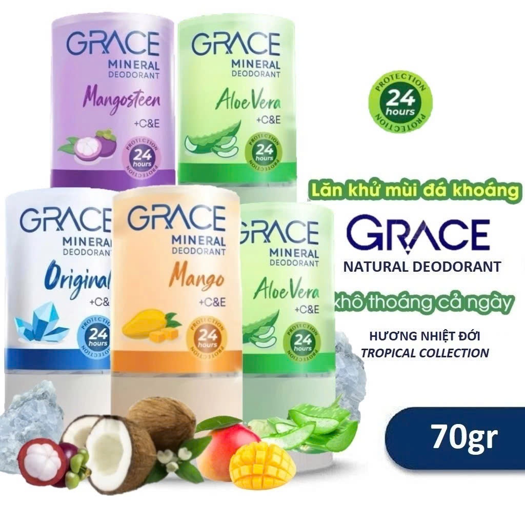 Lăn khử mùi đá khoáng Grace 70g chính hãng Thái Lan, lăn nách Thiên nhiên