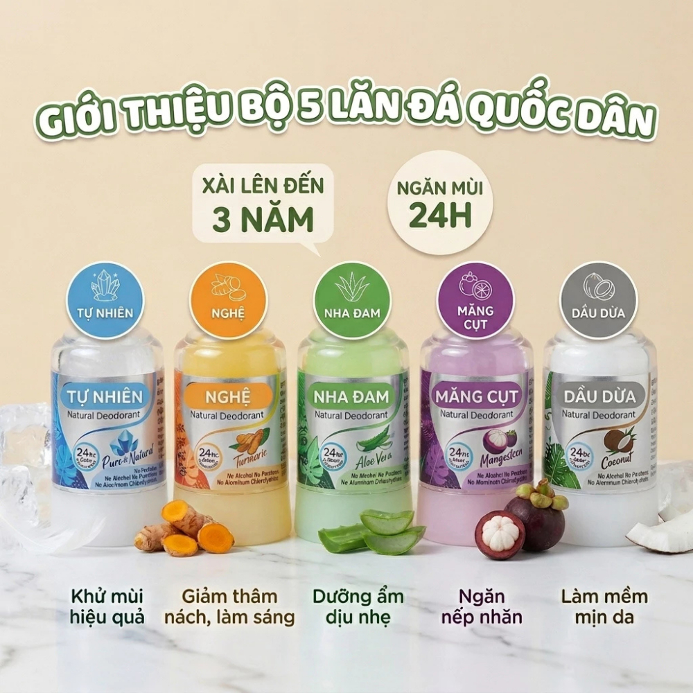Lăn khử mùi đá khoáng Grace 70g chính hãng Thái Lan, lăn nách Thiên nhiên