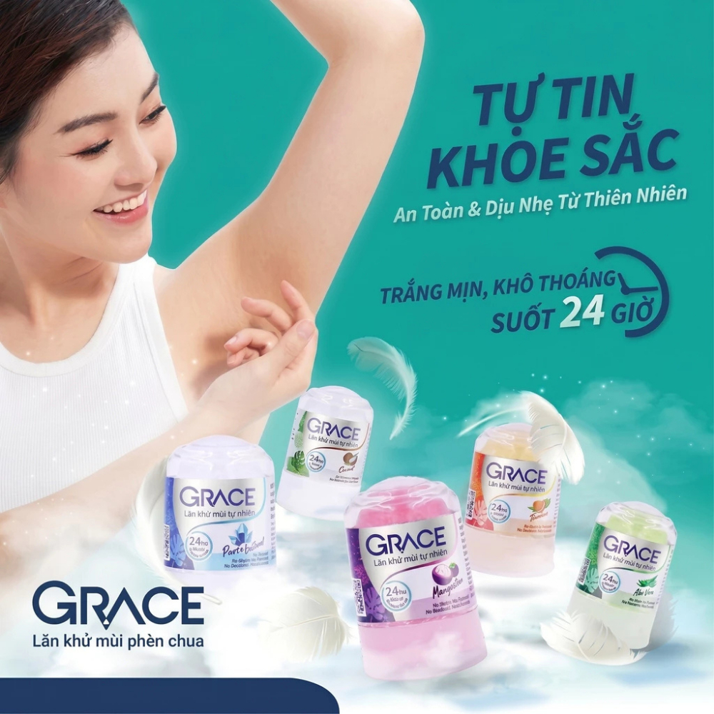 Lăn khử mùi đá khoáng Grace 70g chính hãng Thái Lan, lăn nách Thiên nhiên