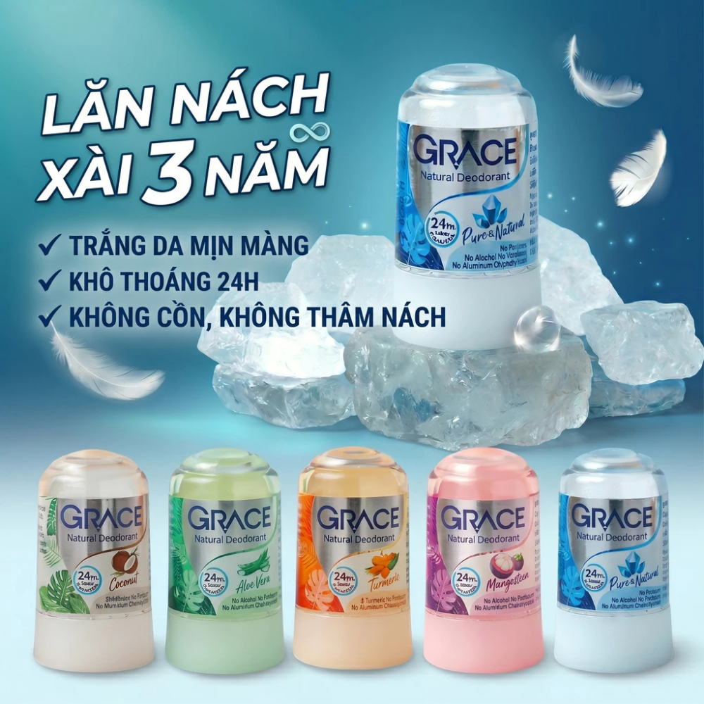 Lăn khử mùi đá khoáng Grace 70g chính hãng Thái Lan, lăn nách Thiên nhiên