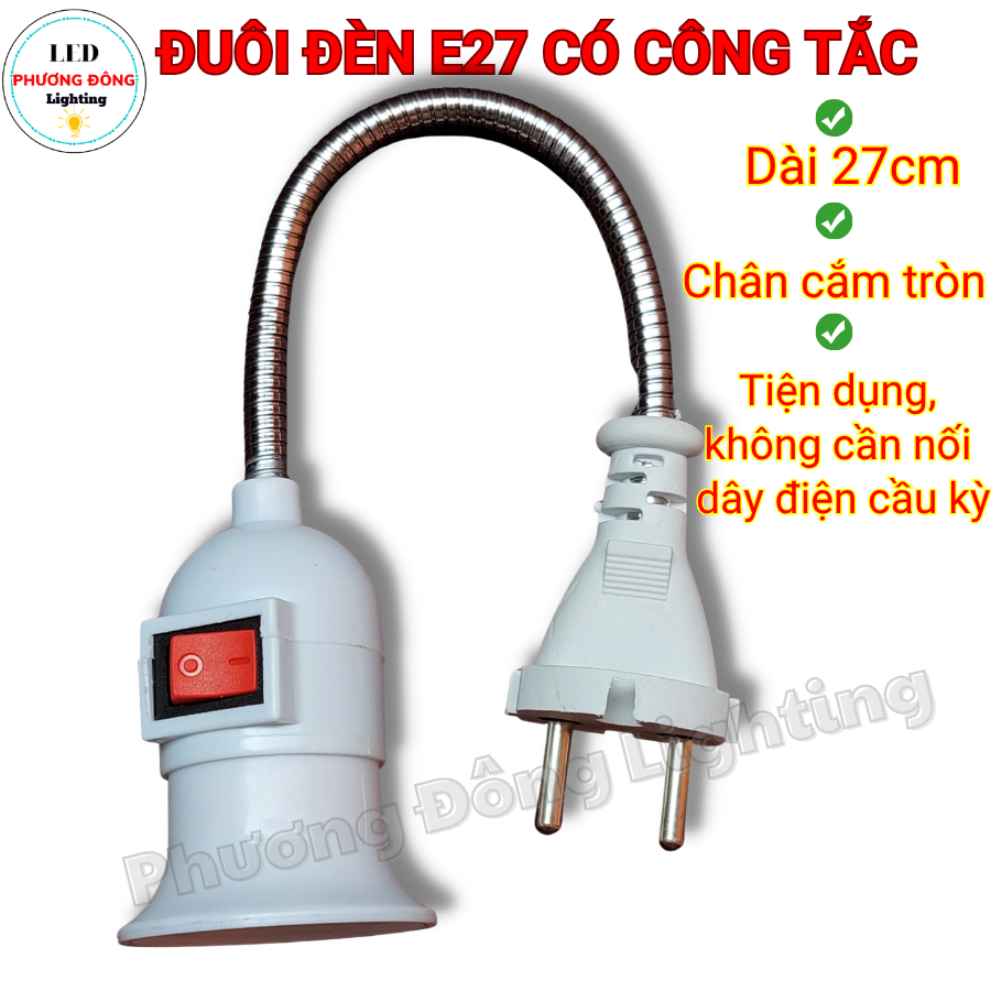 Đuôi đèn E27 có công tắc - Dây lò xo uốn cong tùy ý Phích cắm chân tròn cứng cáp
