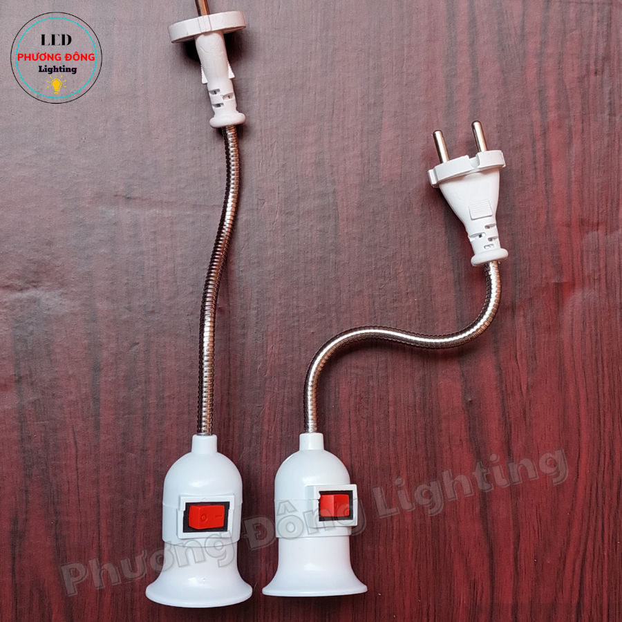 Đuôi đèn E27 có công tắc - Dây lò xo uốn cong tùy ý Phích cắm chân tròn cứng cáp