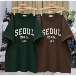 Áo thun phông nữ nam form rộng dấu quần chất liệu cotton khô in hình chữ SEOUL 1988