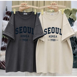 Áo thun phông nữ nam form rộng dấu quần chất liệu cotton khô in hình chữ SEOUL 1988