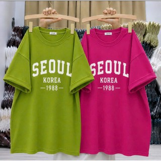 Áo thun phông nữ nam form rộng dấu quần chất liệu cotton khô in hình chữ SEOUL 1988