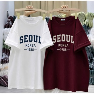 Áo thun phông nữ nam form rộng dấu quần chất liệu cotton khô in hình chữ SEOUL 1988