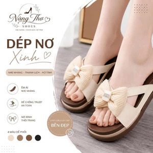 Dép Nữ Quai Ngang Phối Nơ Đính Đá Đế Xuồng 5cm Tôn Dáng Hack Chiều Cao, Dép Bánh Mì Thời Trang Hot Trend Đi Chơi Đi Biển