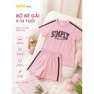 Bộ Đồ Bé Gái ESH26S004R | Wookids | 9-14 Tuổi | Cotton Poly Mềm Mại, Thoải Mái, Dễ Thương