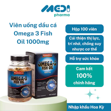 Viên uống dầu cá Omega 3 Fish Oil 1000mg Pharmekal bổ sung omega 3 tốt cho sức khỏe, cải thiện thị lực - Hộp 100 viên