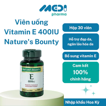 Viên uống Vitamin E 400IU Nature's Bounty bổ sung Vitamin E hỗ trợ làm chậm quá trình lão hóa da - Hộp 30 viên