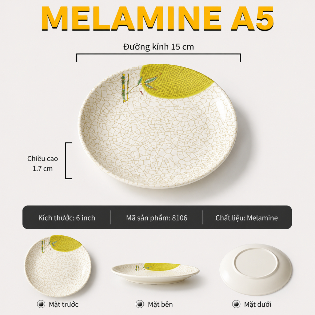 Đĩa Phíp ( Melamine A5 ) Hoa Văn Hình Lá Tre Dùng Cho Nhà Hàng Khách Sạn 8106