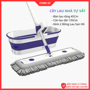 Cây Lau Nhà Tự Vắt SUMI Pro Bản 45/60CM, Chổi Lau Nhà Xoay 360 Độ, Kèm Hai Bông Lau San Hô (Ko Chậu)