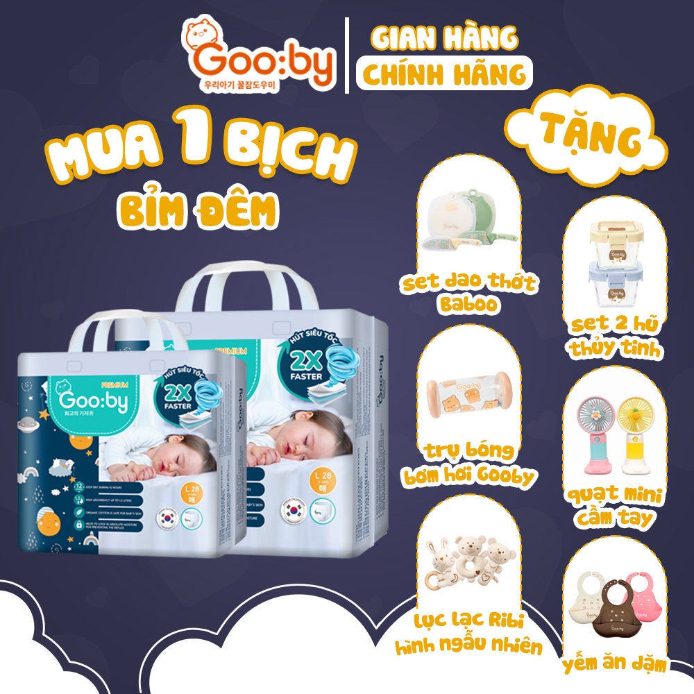 (Combo quà) Tã/bỉm Gooby Premium - Bỉm đêm siêu mỏng mềm mại, chống tràn đủ size cho bé 4-30KG