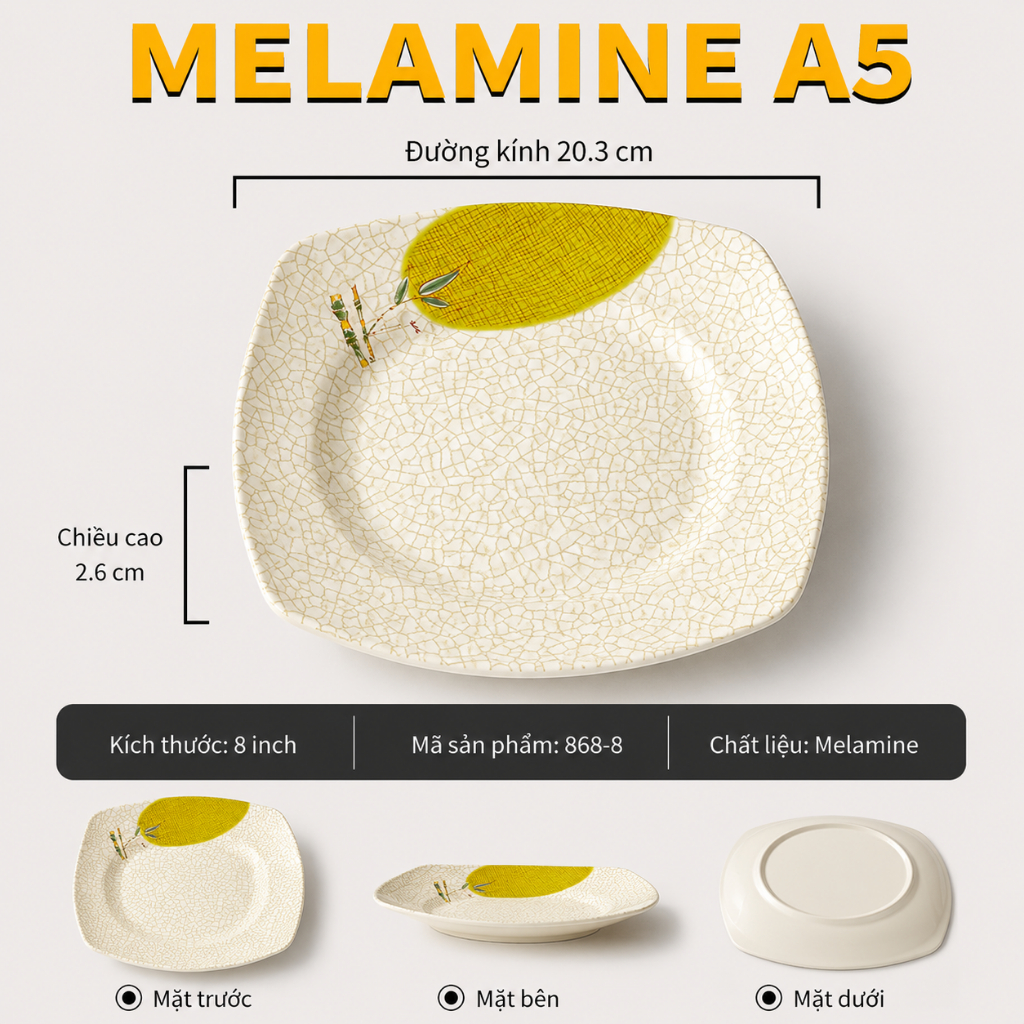 Đĩa Phíp ( Melamine A5 ) Hoa Văn Hình Lá Tre Dùng Cho Nhà Hàng Khách Sạn 868-8