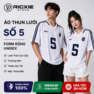 RICXIE Áo Thun Lưới Số 5 Unisex Form Rộng Nam Nữ Vải Thái Thoáng Mát Oversize