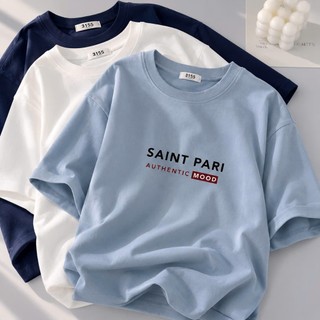 Áo thun 3158 form rộng chất vải cotton khô in chữ SAINT PARI