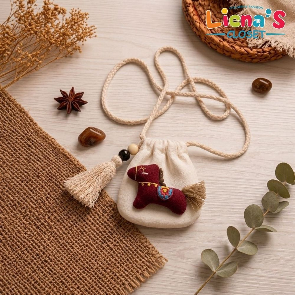 Túi Tỏi Đeo Cổ Hình Ô Bông Kẻ Cho Bé Handmade Đính Khuy Phong Cách Hàn Quốc Túi Đựng Tỏi Mini Dễ Thương