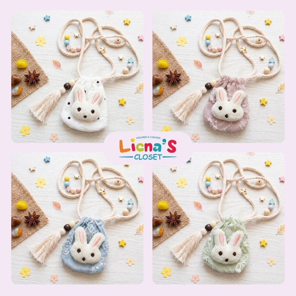 Túi Tỏi Đeo Cổ Hình Thỏ Cho Bé Handmade Vải Tơ Thêu Kết Hợp Vải Thô Chấm Bi Hoa Nổi Kèm Tua Rua Dễ Thương