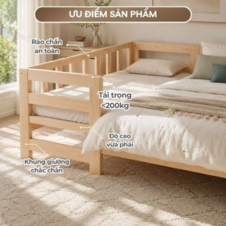 Giường Trẻ Em 2m Có Thanh Chặn Dọc Giường Ghép Khổ Lớn Cho Bé Ngủ Riêng Hoặc Ngủ Cùng Bố Mẹ
