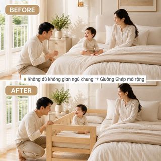 Giường Trẻ Em 2m Có Thanh Chặn Dọc Giường Ghép Khổ Lớn Cho Bé Ngủ Riêng Hoặc Ngủ Cùng Bố Mẹ