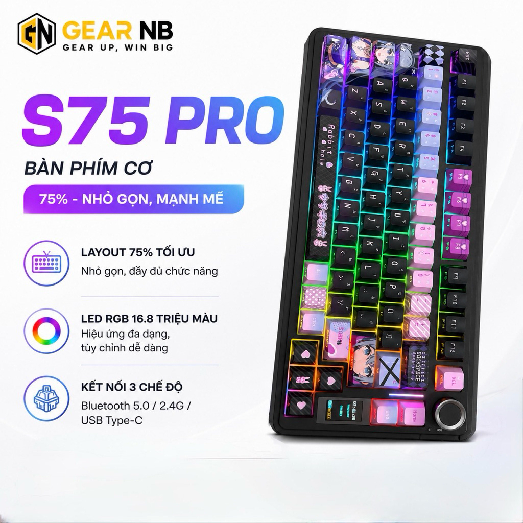 [Hoả Tốc] Bàn phím cơ không dây AULA S75 pro - Có màn led tùy chỉnh - LED RGB xuôi - 3 mode kết nối tiện lợi | BigBuy360 - bigbuy360.vn