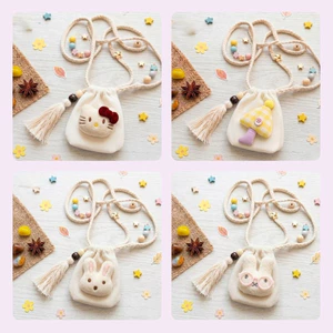Túi Tỏi Đeo Cổ Hình Hello Kitty Cho Bé Vải Nỉ 2 Lớp Kèm Tua Rua Phong Cách Hàn Quốc Túi Đựng Tỏi Mini Dễ Thương