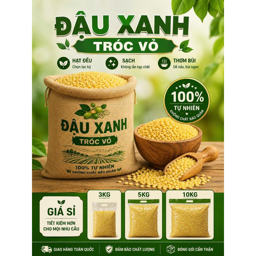 [Sỉ] Đậu Xanh Tróc Vỏ Bao Lớn – Hạt Đẹp Ít Vỡ – Dùng Gia Đình / Kinh Doanh