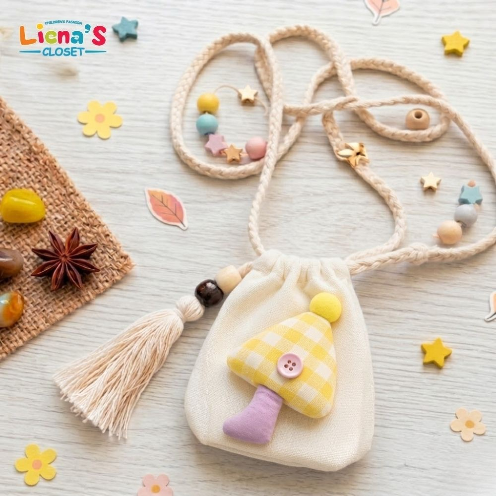 Túi Tỏi Đeo Cổ Hình Ô Bông Kẻ Cho Bé Handmade Đính Khuy Phong Cách Hàn Quốc Túi Đựng Tỏi Mini Dễ Thương