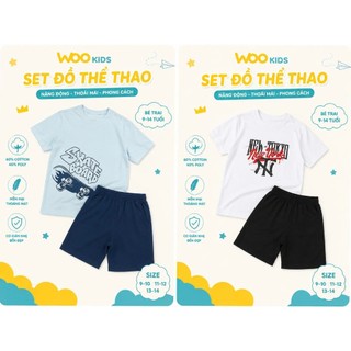 Bộ đồ bé trai WooKids TSH26S003R | 9-14 tuổi | 60% Cotton 40% Poly | Năng động, thoáng mát