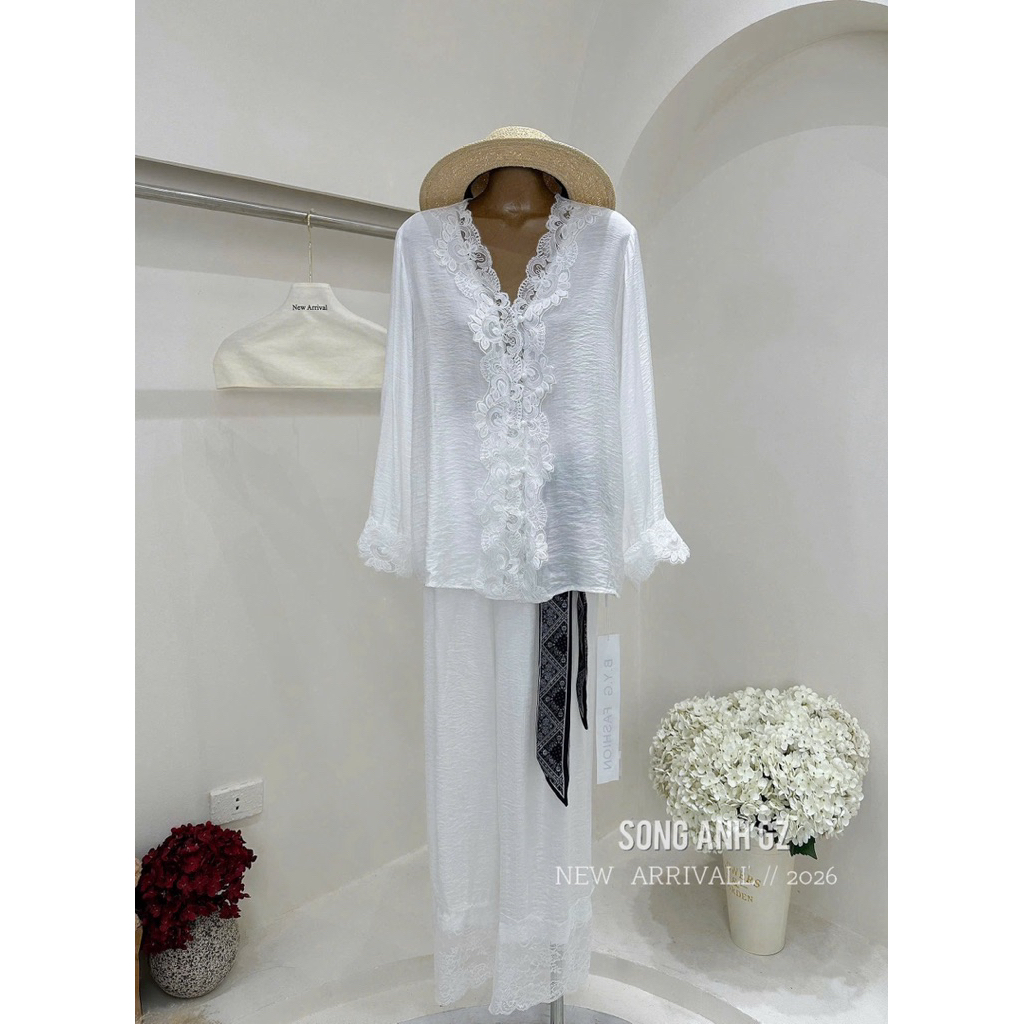 Qccc Đi biển ngay cho em, set đũi phối ren kèm khăn xinh xuất sắc lun ạ  📌