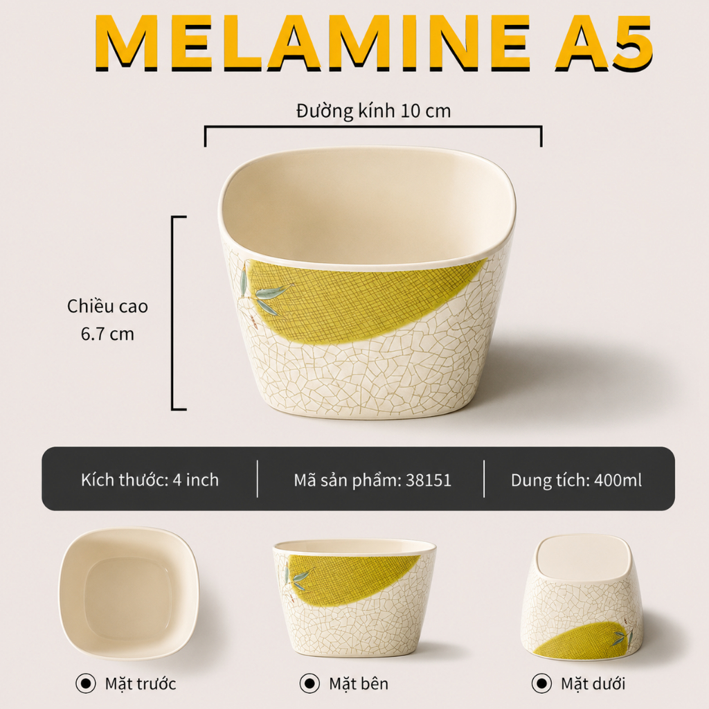 Bát Phíp ( Melamine A5 ) Hoa Văn Hình Lá Tre Dùng Cho Nhà Hàng Khách Sạn  38151