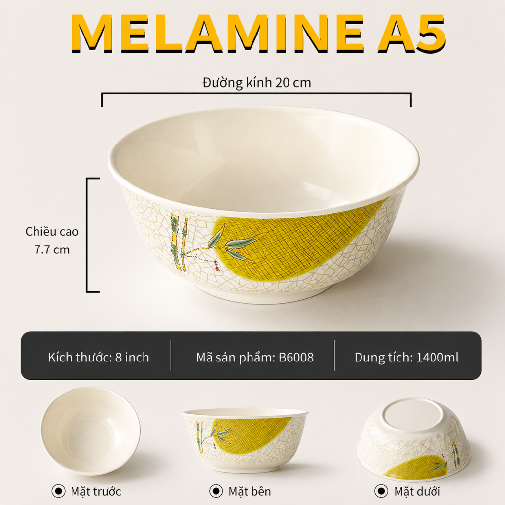 Bát Tô Phíp ( Melamine A5 ) Hoa Văn Hình Lá Tre Dùng Cho Nhà Hàng Khách Sạn B 6008
