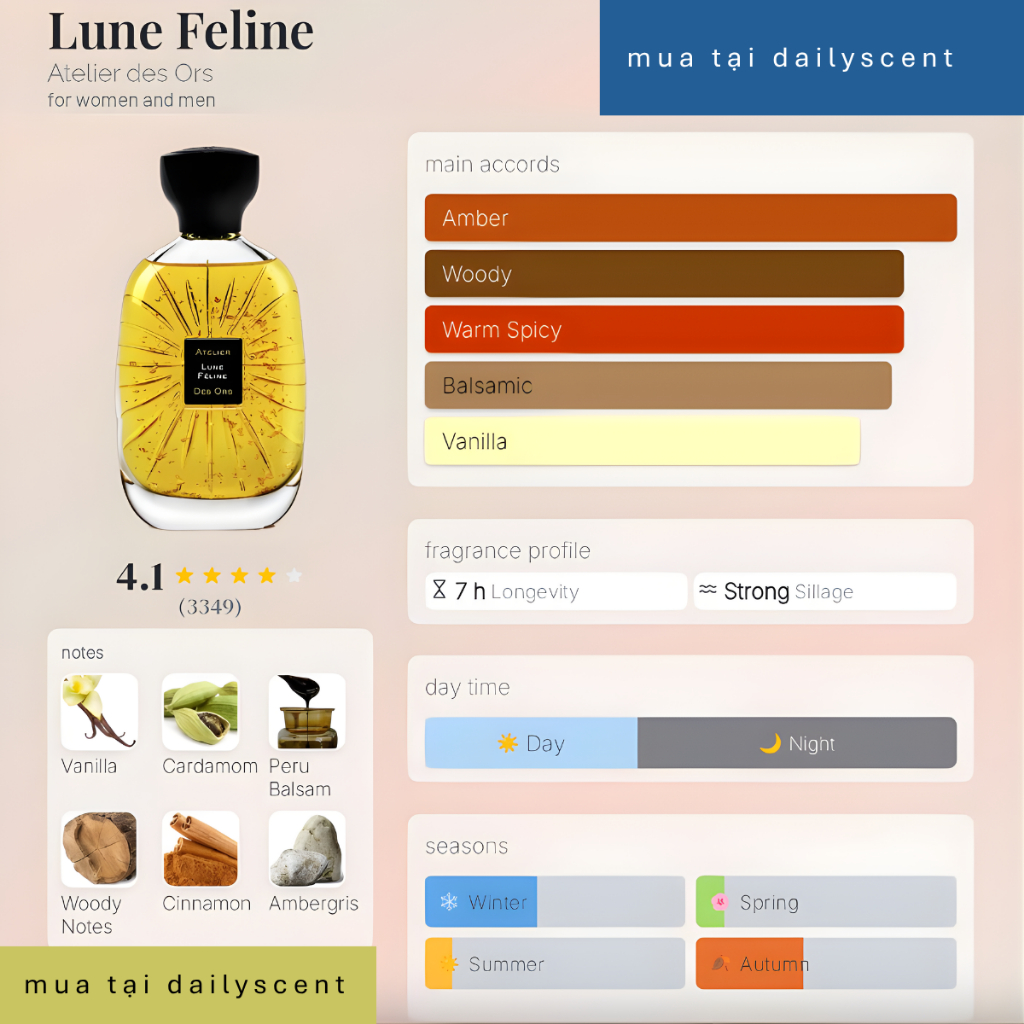 Nước hoa Lune Feline Atelier des Ors 100ml EDP |Nước hoa Unisex|Nước hoa mùa đông|Nước hoa mùi gỗ cay|Dailyscent