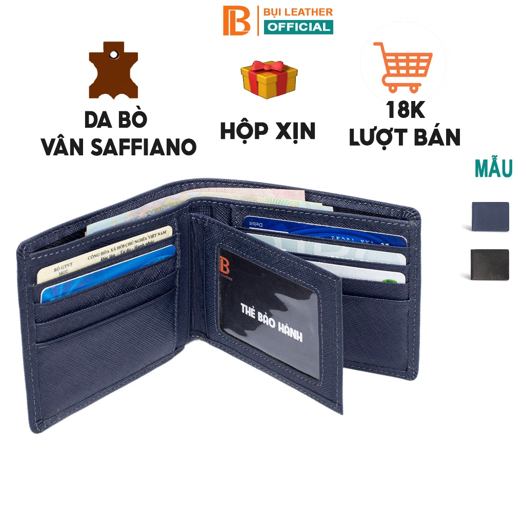 Ví nam da saffiano V141 cao cấp Bụi Leather da thật full hộp làm quà tặng bảo hành 12 tháng